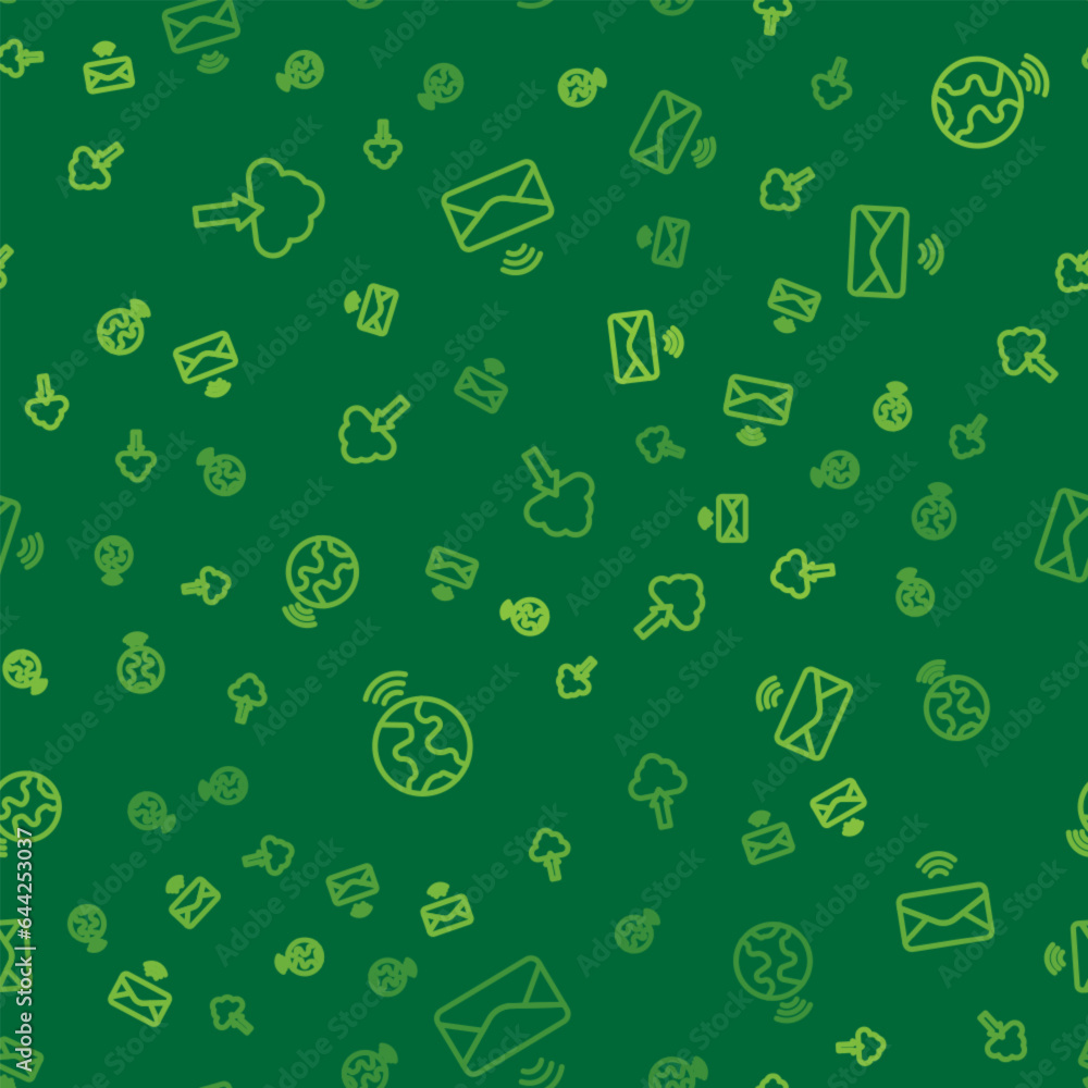 Poster set line cloud upload, global technology and mail and e-mail on seamless pattern. vector