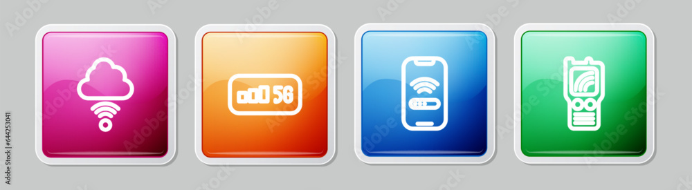 Poster set line network cloud connection, 5g wireless internet, mobile with wi-fi and walkie talkie. colorf