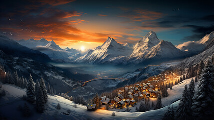 Christmas markets in a mountain village create a magical atmosphere - obrazy, fototapety, plakaty