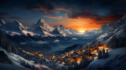Christmas markets in a mountain village create a magical atmosphere - obrazy, fototapety, plakaty