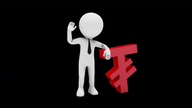 3D Man Waving Hand Leaned To Mongolian Togrog Sign with transparent (alpha) background