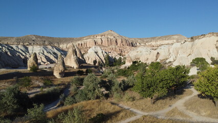 A drone shot of the Love Valley in Cappadocia