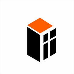 Box letter I logo design with cross and window.