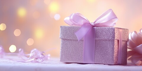Fototapeta premium Gift box for birthday, festive anniversary, happy valentine's day and wedding, gift presents for black friday sale. Christmas and New Year gift boxes surprise. soft colors