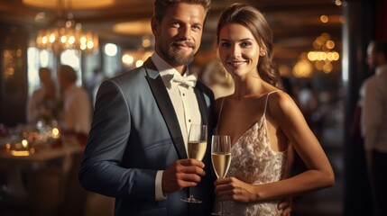 Young couple clinking champagne glasses
