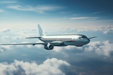 Obraz premium A sleek mid-century passenger jet soaring through the sky, illustrating advancements in commercial air travel. Generative Ai.