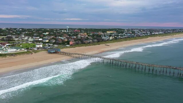 Aerial View of the Avon Pier and Atlantic Ocean with Beach Homes in the Background
