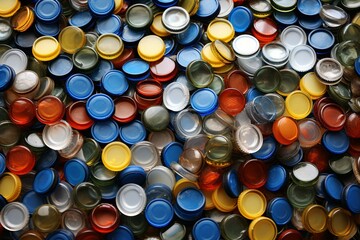 Recycling plastic bottle caps. Generative AI
