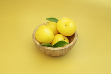 A bamboo wooden bowl filled