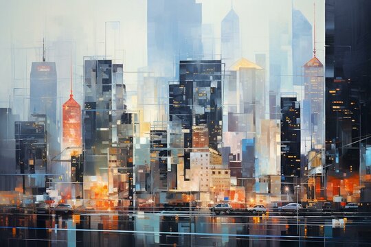 Contemporary cityscape against a translucent backdrop. Generative AI