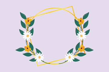 Sunflower and floral frame concept. Colored flat vector illustration isolated. 