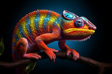 A chameleon with a gradient color change, vibrant neon glow, and ultra-high resolution. Generative AI