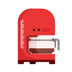 Drip coffee maker vector illustration. Cartoon isolated red coffee machine with glass pot of hot drink to brew coffee at home or in office, kitchen appliance for morning beverage with caffeine