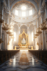Fototapeta premium Christian church interior with altar and light entering on windows