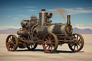 Fototapeta na wymiar An off-road locomobile powered by steam engines, commonly used for transportation. Generative AI