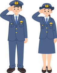 敬礼する警察官の男女