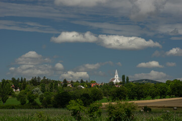 Landscape view with Aszofo village and Szent Laszlo church