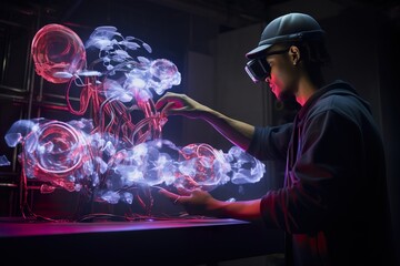 Visual artist work with digital art in AR glasses