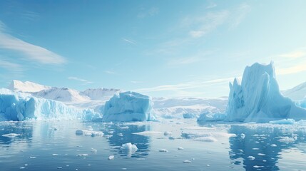 Fototapeta na wymiar An image of a huge iceberg floating in icy waters.