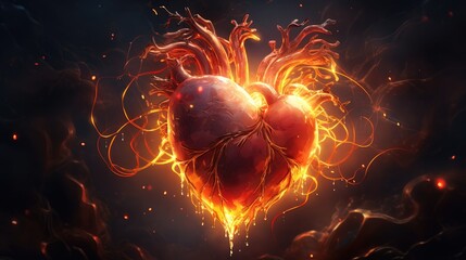 An image of a human heart emitting a soft light from within.