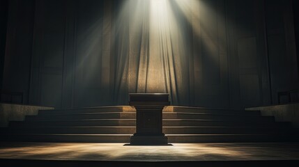 An image of a podium with dramatic backlighting that casts elegant shadows. - obrazy, fototapety, plakaty