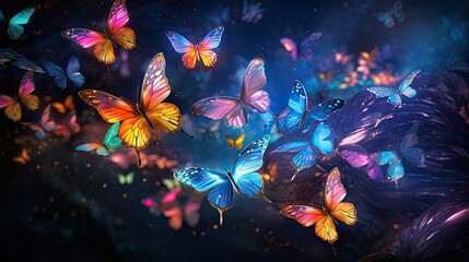Obraz na płótnie Canvas An image of a swarm of colorful butterflies.