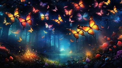 An image of a swarm of colorful butterflies.