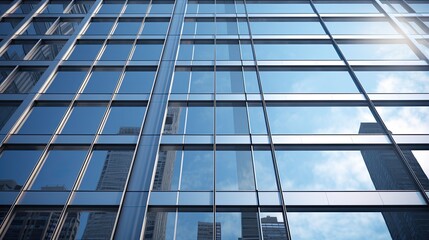 Image of a skyscraper office building, glass windows and reflective surfaces.