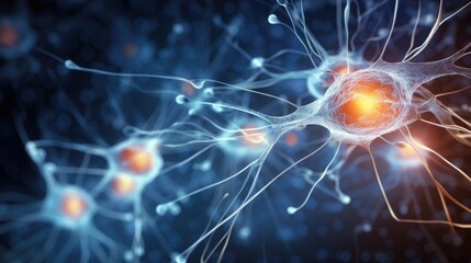 Obraz premium Microscopic view of brain neural network cells.