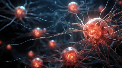 Microscopic view of brain neural network cells.