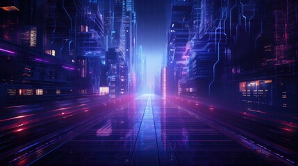 Sci-fi background with cyberpunk vibe and neon lights.