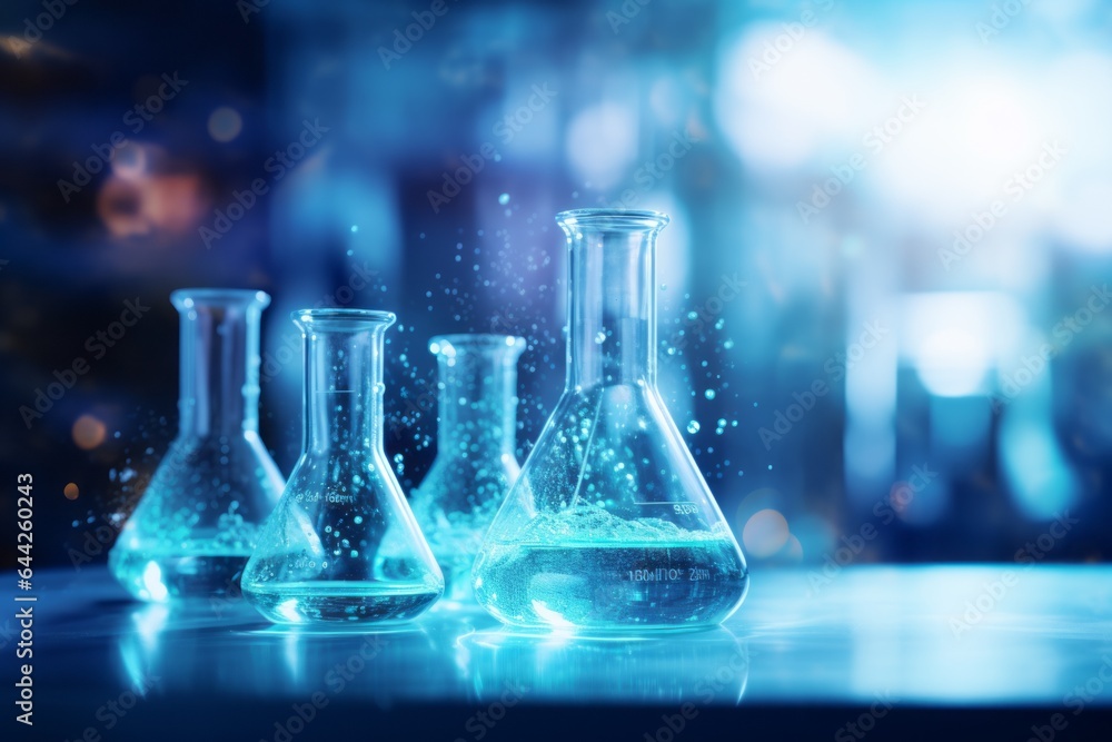 Aufkleber flasks in the laboratory. background with selective focus