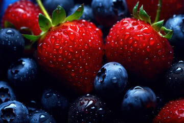 texture of fresh fruits and berries with water drops. vitamins and healthy food. vegetarianism and organic food.
