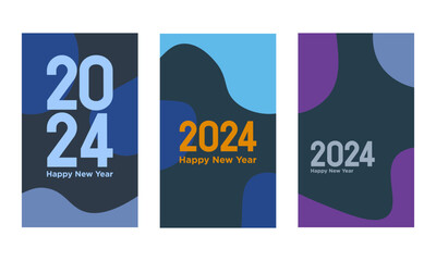 2024 Colorful set of Happy New Year Background Design.