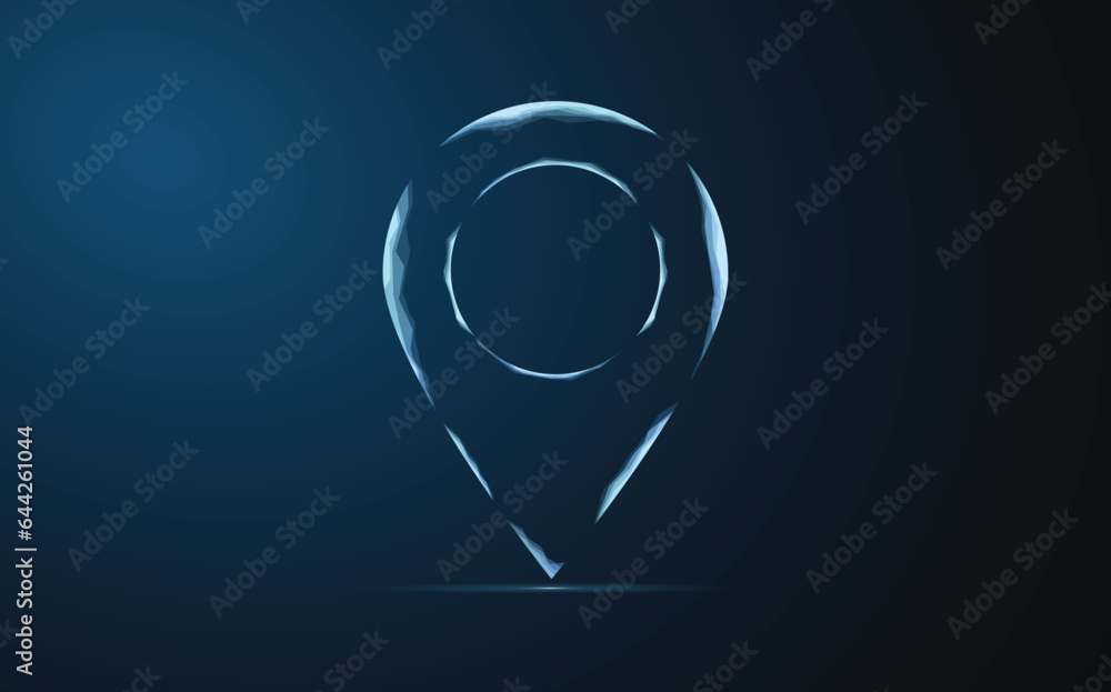 Poster vector illustration of a label for a map, made up of a technological grid and dots.navigator pin che