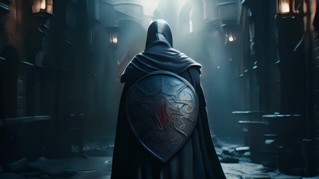 The bodyguards back is a shield of protection for those he holds dear. Wearing the distinct armor of a Templar a polished blue cape hangs from his shoulders a reminder of
