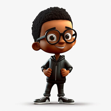 happy black boy in glasses and jacket