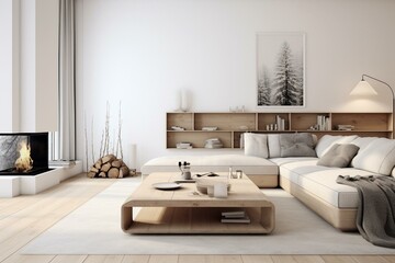 Sleek minimalist living room with a modern Scandinavian design. Generative AI