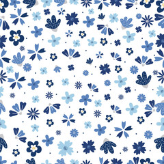 Beautiful seamless vintage floral pattern with flower and green leaves. Vector texture. Trend print for textiles and wallpaper on isolated white background.