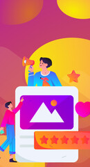 Virtual characters social communication concept business flat vector hand drawn illustration