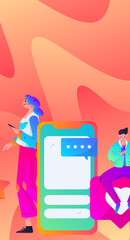 Naklejka premium Virtual characters social communication concept business flat vector hand drawn illustration