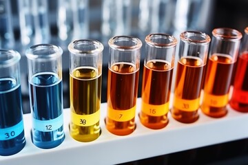 Close-up view of test tubes with test samples.