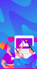 Obraz premium Virtual characters social communication concept business flat vector hand drawn illustration