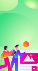 Virtual characters social communication concept business flat vector hand drawn illustration