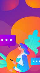 Virtual characters social communication concept business flat vector hand drawn illustration