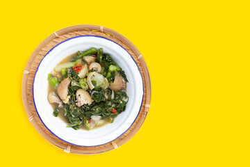 Thai spicy soup with pork skin and vegetables
