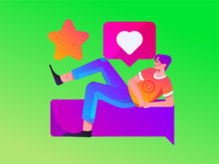 Virtual characters social communication concept business flat vector hand drawn illustration