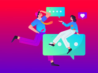 Virtual characters social communication concept business flat vector hand drawn illustration