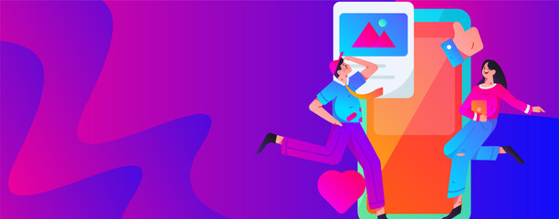 Virtual characters social communication concept business flat vector hand drawn illustration