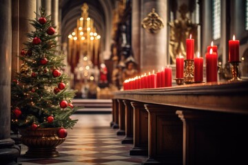 Fototapeta na wymiar Festive Traditions: Christmas Celebration In a church with family